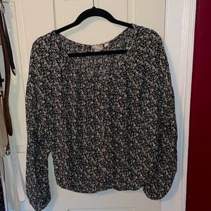 Black and white floral long sleeve blouse